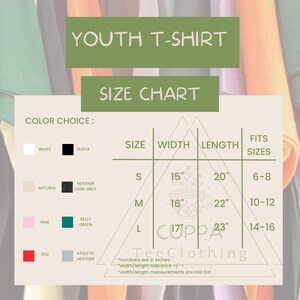a t - shirt size chart for a youth's t - shirt