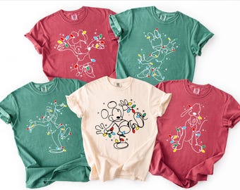 Comfort Colors® Mickey and Friends Christmas Lights Shirt, Disney Christmas Shirt, Christmas Group Shirts, Disney Matching Shirts