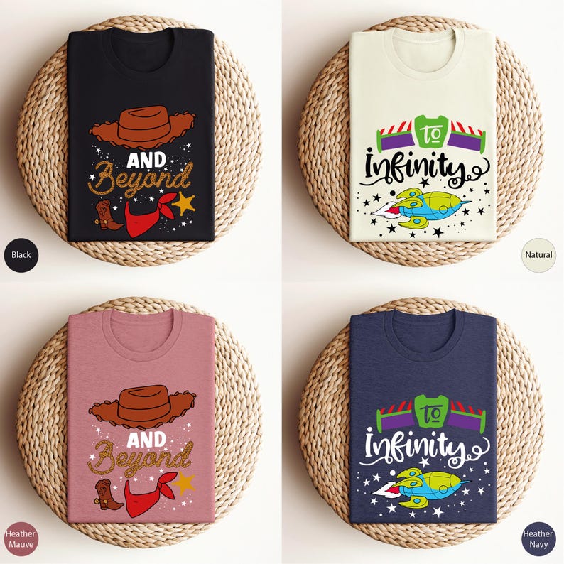 four t - shirts with different designs on them