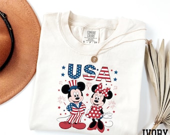 Comfort Colors® Mickey and Minnie USA Shirt, Disney 4th of July Shirt, Retro Mickey and Minnie America Shirt, Disney USA Freedom Shirt