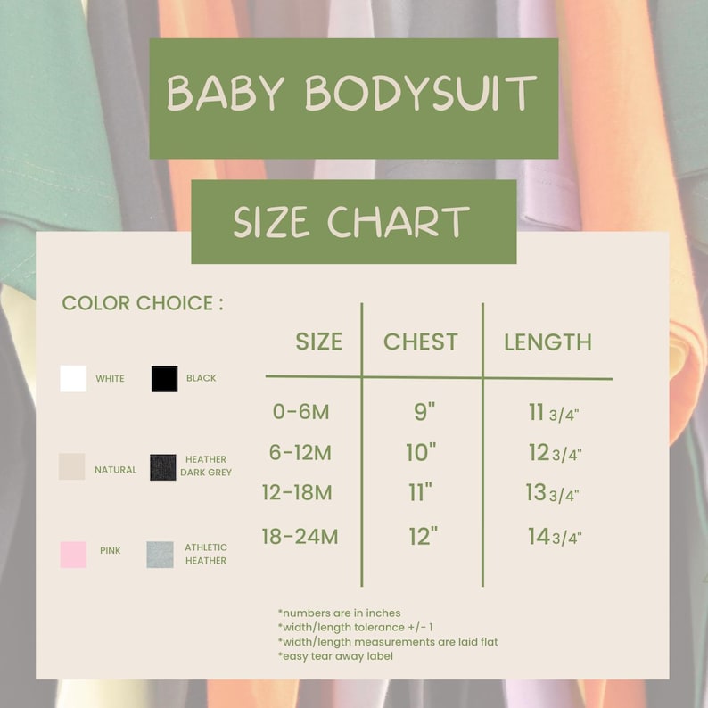 a baby bodysuit size chart is shown