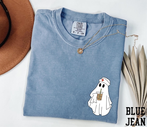 Comfort Colors® Ghost Nurse Shirt, Ghost Coffee Shirt, Coffee Lover Nurse Shirt, Halloween Nurse Shirt, Spooky Nurse Shirt, Gift for Nurse