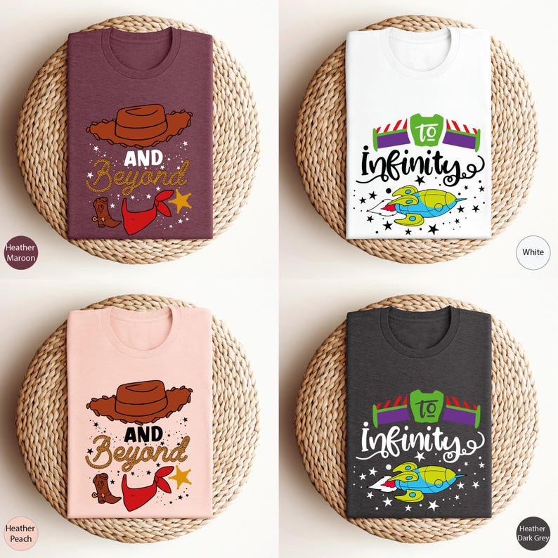 four t - shirts with different designs on them