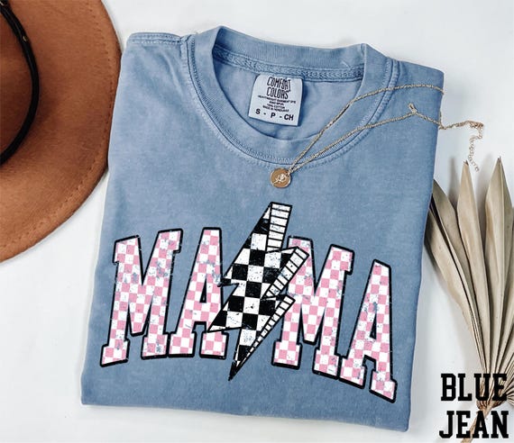 Comfort Colors® Retro Mama Shirt, Checkered Mama Shirt, Lightning Bolt Mama Shirt, Vintage Mama Shirt, Mothers Day Gift, New Mom Shirt