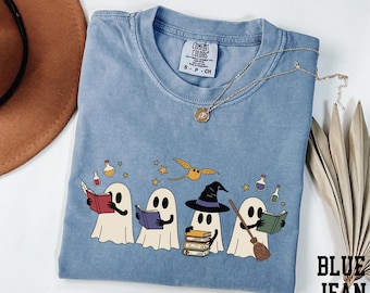 Comfort Colors® Wizard Ghost Shirt, Reader Ghost Shirt, Magic School Tee, Halloween Cute Ghost Shirt, Wizard School Ghost Shirt, Spooky Tee