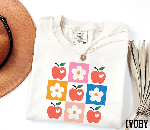 Comfort Colors® Floral Teacher Shirt, Checkered Teacher Shirt, Teacher Icons, Back to School Shirt, Teacher Appreciation, Gift for Teacher