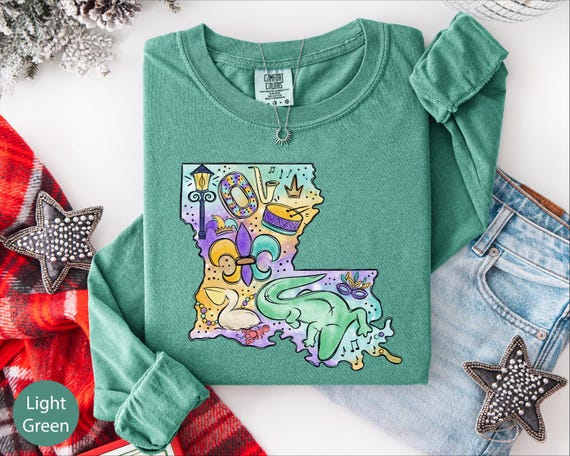 Comfort Colors® Louisiana Mardi Gras Long Sleeve, Mardi Gras Festival Shirt, Louisiana Carnival Shirt, Mardi Gras 2026 Long Sleeve Shirt