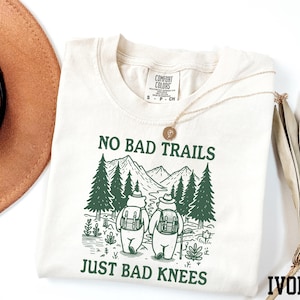 Comfort Colors® No Bad Trails Just Bad Knees Shirt, Funny Hiking Shirt, Family Camping Shirt, Retro Trekking Shirt, Funny Adventure Shirt
