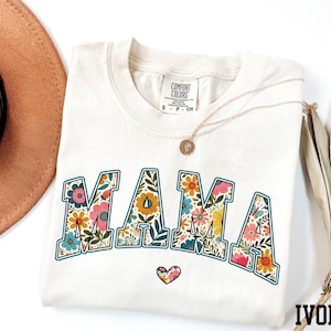 Comfort Colors® Floral Mama Shirt, Cute Mama Shirt, Mom Gifts, Mothers Day Gift, New Mom Shirt, Gift for Her, Flowers Pattern Mama Shirt