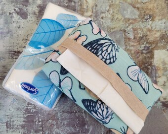 Tissue holder. Pocket tissue case. Travel tissue pack. Personal tissue pack. Fabric Kleenex holder. Cold and flu,Butterfly