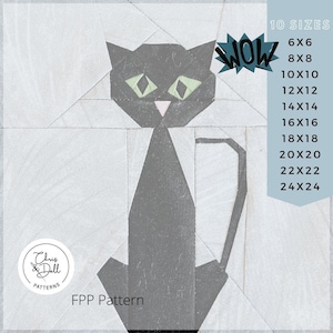 Black Cat mini quilt FPP pattern | Cat FPP pattern | Paper Piecing | fpp Black Cat pattern | fpp Patterns | Halloween Pattern |