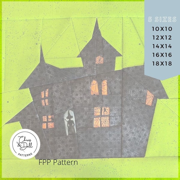 Haunted house mini quilt FPP pattern | FPP pattern | Paper Piecing | fpp Haunted house pattern | fpp Patterns | Halloween Pattern | Haunted