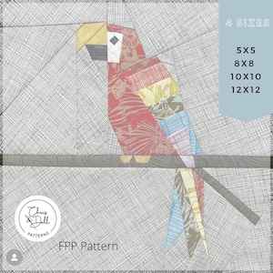 Parrot FPP pattern | FPP pattern | Paper Piecing | FPP | fpp Bird Pattern | fpp Patterns | Parrot Pattern | Decor | Quilt