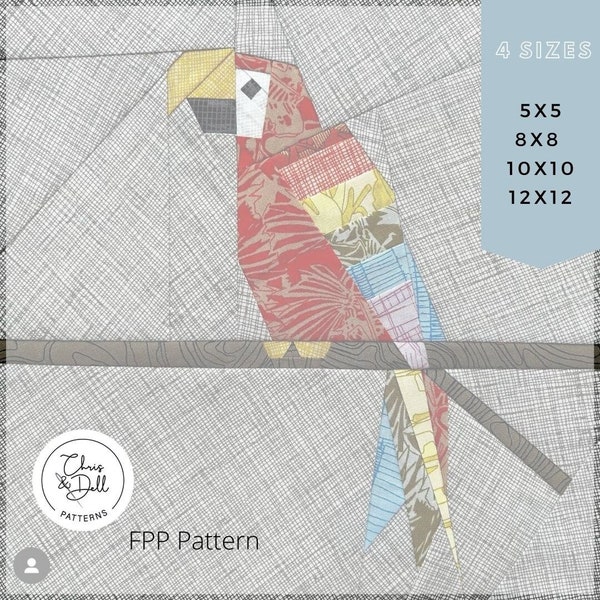 Parrot FPP pattern | FPP pattern | Paper Piecing | FPP | fpp Bird Pattern | fpp Patterns | Parrot Pattern | Decor | Quilt