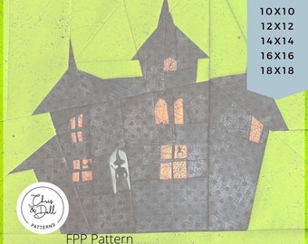 Mönster för Haunted House Mini Quilt med FPP: Halloween-papperslappning (PDF-mönster)