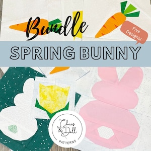 Frühlings-Häschen-Bundle fpp Muster | FPP-Muster | Papier Patchwork | FPP | fpp Tulpenmuster | fpp Schnittmuster | BunnyQuilt Muster | Karotte FPP