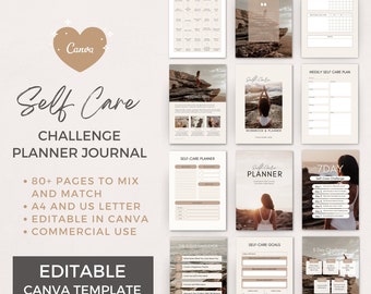 Editable Self Care Challenge Planner Journal Canva Template | Commercial Use Workbook Lead Magnet Coach Spiritual business content creator