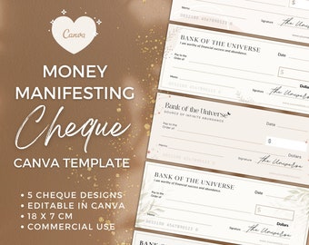 Editable Money Manifesting Cheque, Financial Abundance Manifestation Check Canva Template, Mindset Life Coach Small Business, Commercial Use