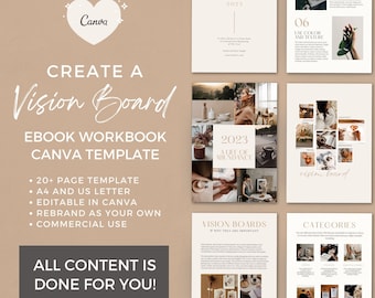 Create a Vision Board eBook Workbook Template Canva with Done-for-You Content | Manifesting Mindset Life Coach Small Business Commercial Use