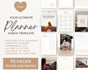 Editable 2023 Calendar Planner Canva Template | Undated Monthly Weekly Daily Planner | Life Coach Business Content Creator Commercial Use
