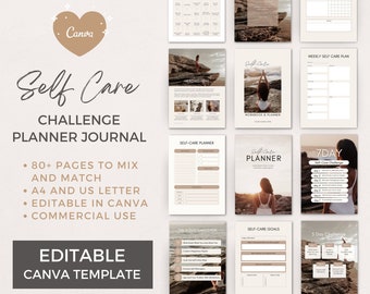 Editable Self Care Challenge Planner Journal Canva Template | Commercial Use Workbook Lead Magnet Coach Spiritual business content creator