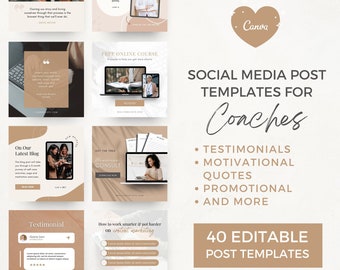 Editable Social Media Posts for Coaches | Canva Template for Life Wellness Business Spiritual Coach Blogger | Testimonials Motivation Quotes