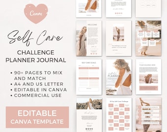 Editable Self Care Challenge Planner Journal Canva Template | Workbook Lead Magnet for Life Coach Wellness Blogger Business | Commercial Use