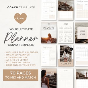 Editable 2023 Calendar Planner Canva Template | Undated Monthly Weekly Daily Planner | Life Coach Business Content Creator Commercial Use