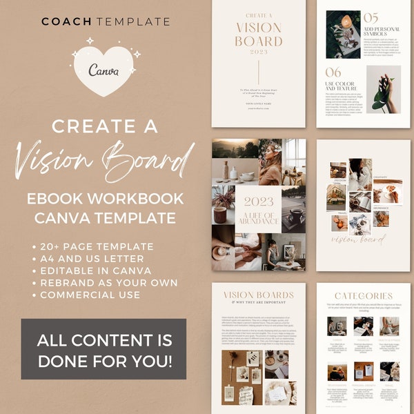 Create a Vision Board eBook Workbook Template Canva with Done-for-You Content | Manifesting Mindset Life Coach Small Business Commercial Use