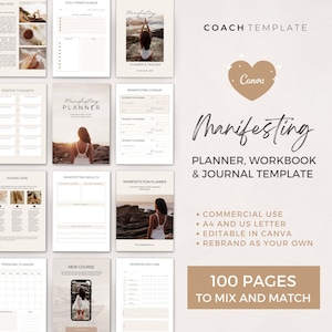 Editable Manifesting ebook Planner Workbook Journal Canva Template | Commercial Use Manifestation Lead Magnet for coaches or small business
