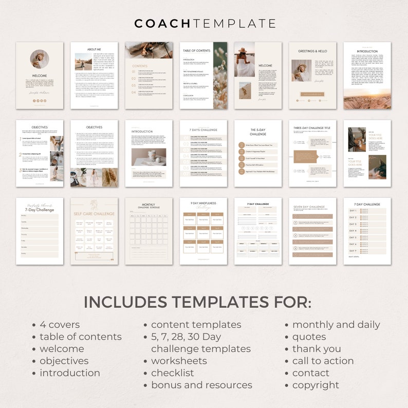Challenge Worksheet Canva Template | Commercial Use Workbook Lead Magnet for Life Wellness Coach Spiritual business course content creator - CoachTemplate.com 30CTCW

Canva templates to help you create a challenge for your coaching business.