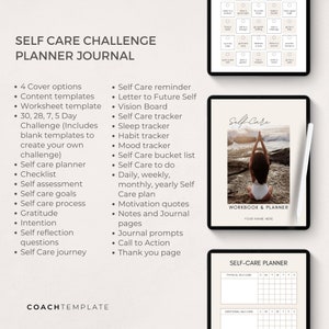 Self Care Product Creator Bundle | Editable Canva Templates to easily create a Self Care Challenge Planner Journal Workbook, Card Deck and Instagram Social Media Posts. Perfect for life wellness spiritual coach practitioner. 

Coachtemplate.com CT040