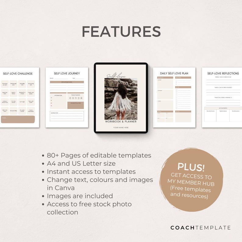 Editable Self Love Challenge Planner Journal Canva Template | Workbook ...