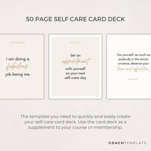 Editable Self Care Card Deck Canva Template | Affirmations Quotes Activities Journal Prompts | Wellness Life Coach Business | Commercial Use CT037

This 50 card template is what you need to quickly and easily create your self-care card deck.