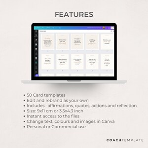 Mindfulness Card Deck Canva Template | Affirmation Quote Activity Journal Prompt | Spiritual Life Wellness Coach | Editable Commercial Use

A 50 card template to quickly and easily create your mindfulness card deck. CoachTemplate.com CT044