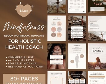 Mindfulness Workbook Canva Template for Holistic Health & Wellness Coach, Meditation Coach | 80+ Page ebook, Journal, Planner, Lead Magnet