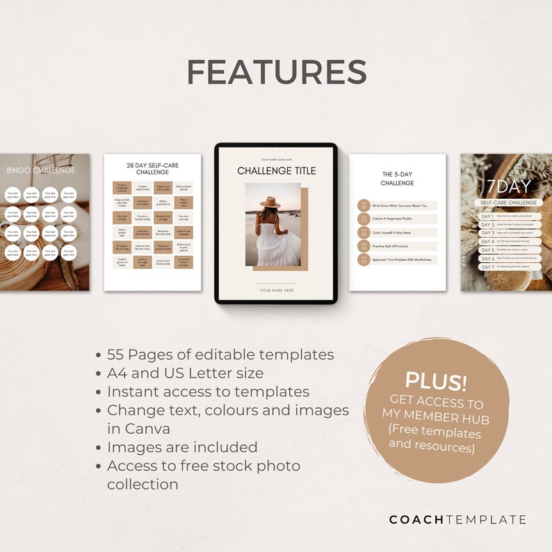 Challenge Worksheet Canva Template | Commercial Use Workbook Lead Magnet for Life Wellness Coach Spiritual business course content creator - CoachTemplate.com 30CTCW

Canva templates to help you create a challenge for your coaching business.