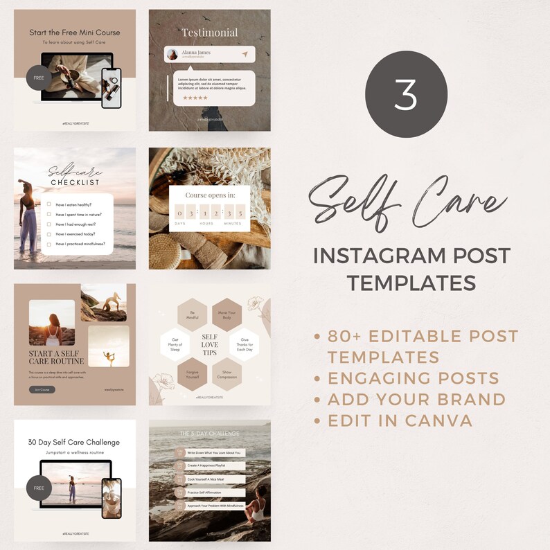 Self Care Product Creator Bundle | Editable Canva Templates to easily create a Self Care Challenge Planner Journal Workbook, Card Deck and Instagram Social Media Posts. Perfect for life wellness spiritual coach practitioner. 

Coachtemplate.com CT040