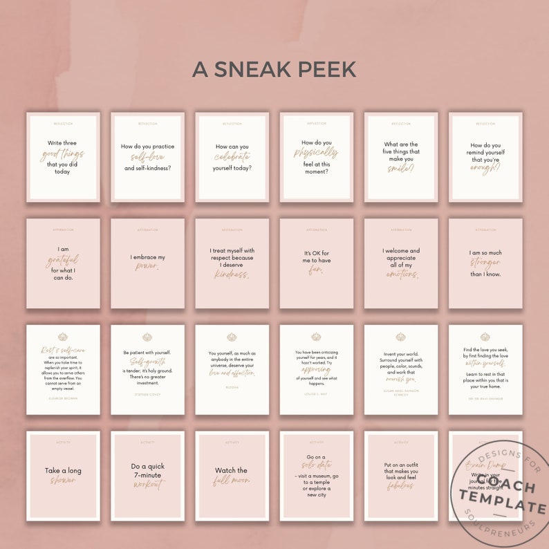 Pink Self Love Self Care Card Deck Canva Template | Commercial Use Coaching Templates | Journal Prompts Affirmations Quotes Activities

CoachTemplate CT041