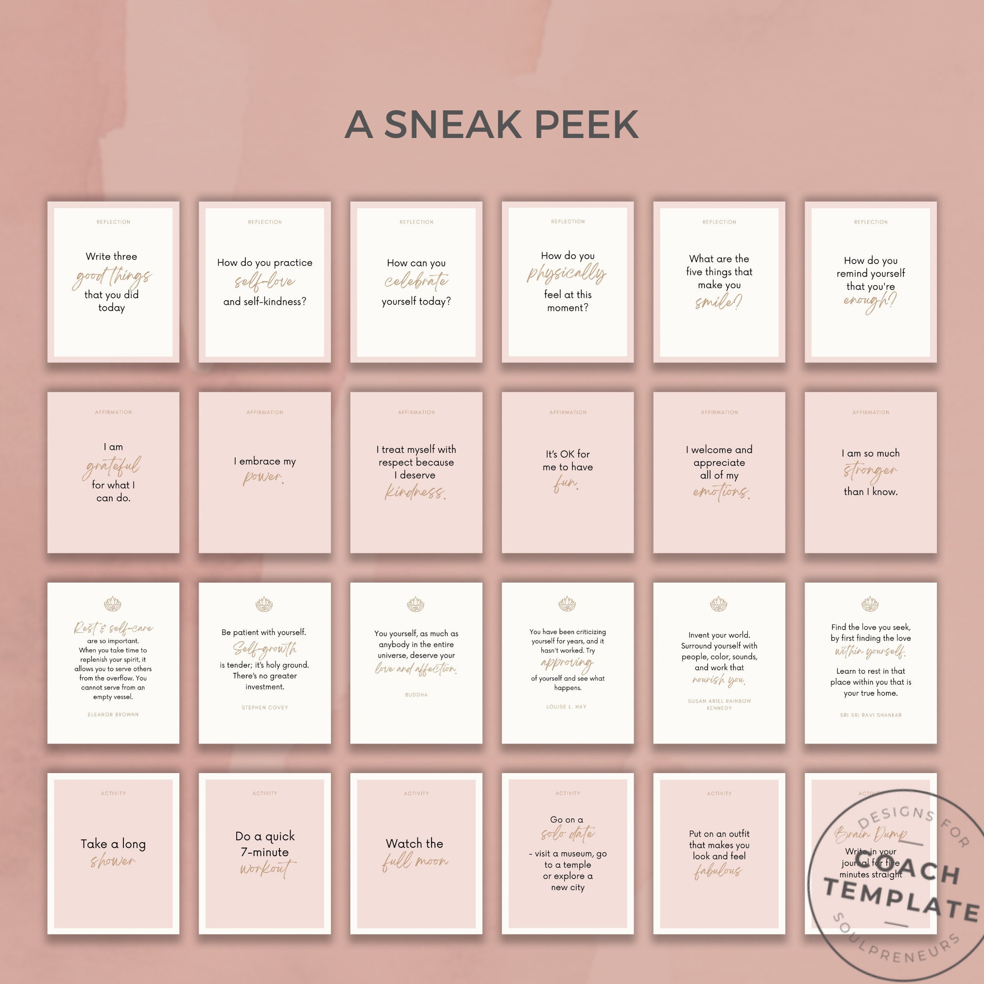 Pink Self Love Self Care Card Deck Canva Template Commercial - Etsy ...