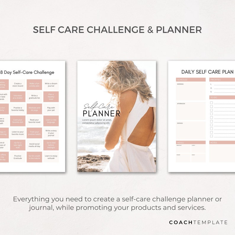 Editable Self Care Challenge Planner Journal Canva Template | Workbook ...