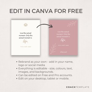 Mindfulness Card Deck Canva Template | Affirmation Quote Activity Journal Prompt | Spiritual Life Wellness Coach | Editable Commercial Use

A 50 card template to quickly and easily create your mindfulness card deck. CoachTemplate.com CT044