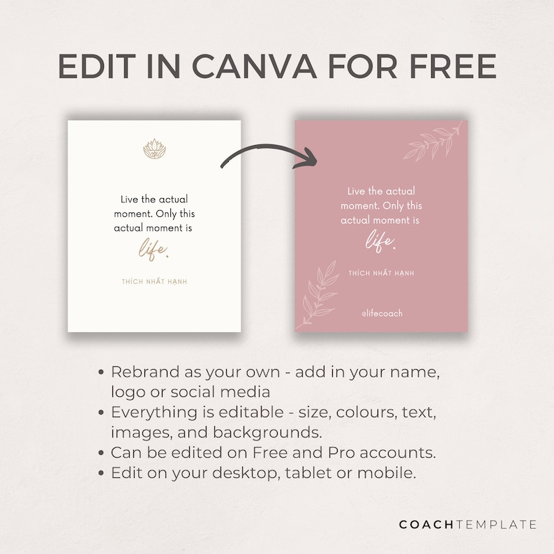 Mindfulness Card Deck Canva Template | Affirmation Quote Activity Journal Prompt | Spiritual Life Wellness Coach | Editable Commercial Use

A 50 card template to quickly and easily create your mindfulness card deck. CoachTemplate.com CT044