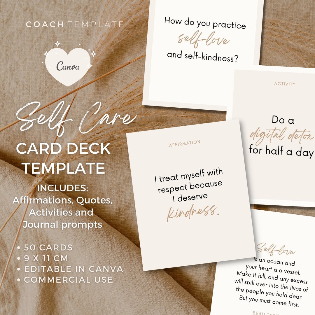 Editable Self Care Card Deck Canva Template | Affirmations Quotes ...