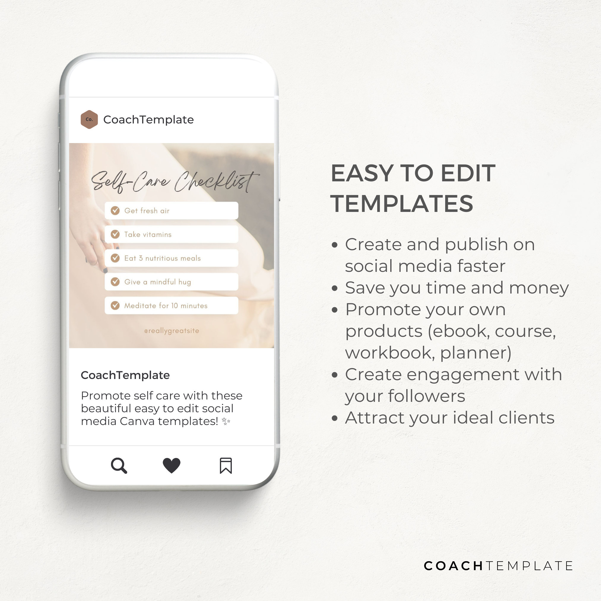 Editable Self Care Instagram and Social Media Posts Canva Template ...