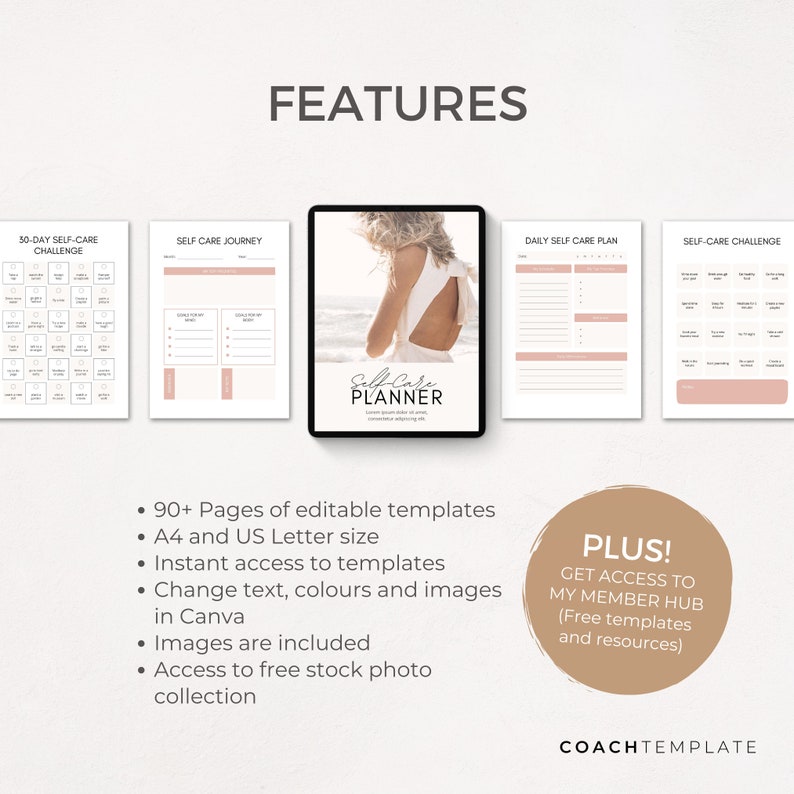 Editable Self Care Challenge Planner Journal Canva Template | Workbook ...