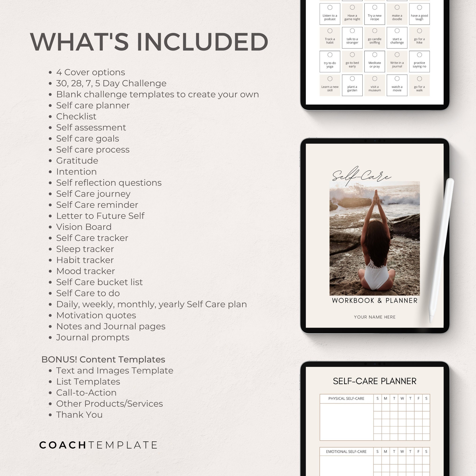 Editable Self Care Challenge Planner Journal Canva Template ...