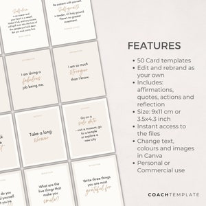 Editable Self Care Card Deck Canva Template | Affirmations Quotes Activities Journal Prompts | Wellness Life Coach Business | Commercial Use CT037

This 50 card template is what you need to quickly and easily create your self-care card deck.