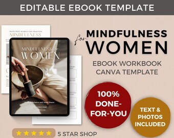 E-booksjabloon Mindfulness voor vrouwen (Canva-sjabloon), sjabloon voor coaching op het gebied van mentale gezondheid en welzijn, sjabloon voor een mindfulness-dagboek en meditatie, lead magnet