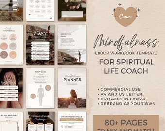 Mindfulness Canva Template for spiritual life coach, meditation coach, mindfulness coach, holistic health wellness coach | Coaching Template